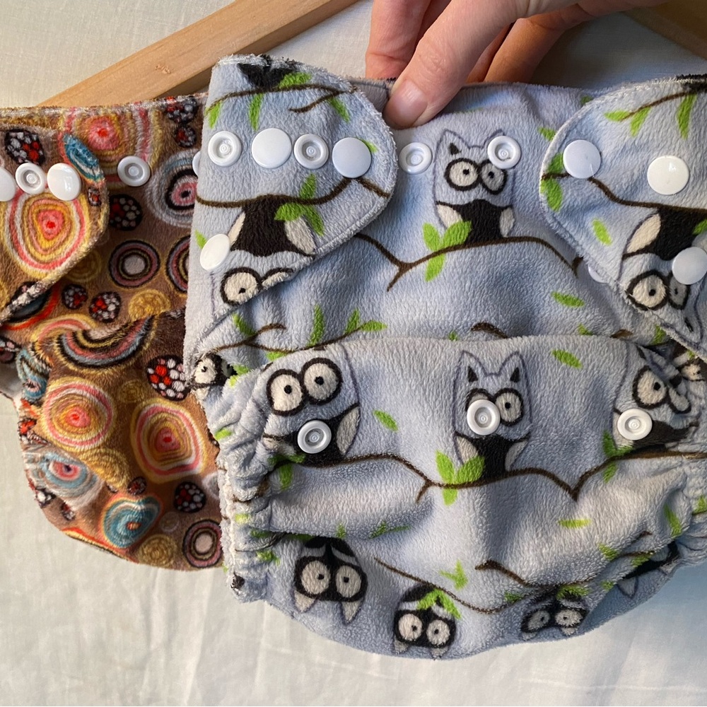 Cute Owl & Ripple Print Adjustable Cloth Diaper Covers, Silky Soft Cozy and Warm